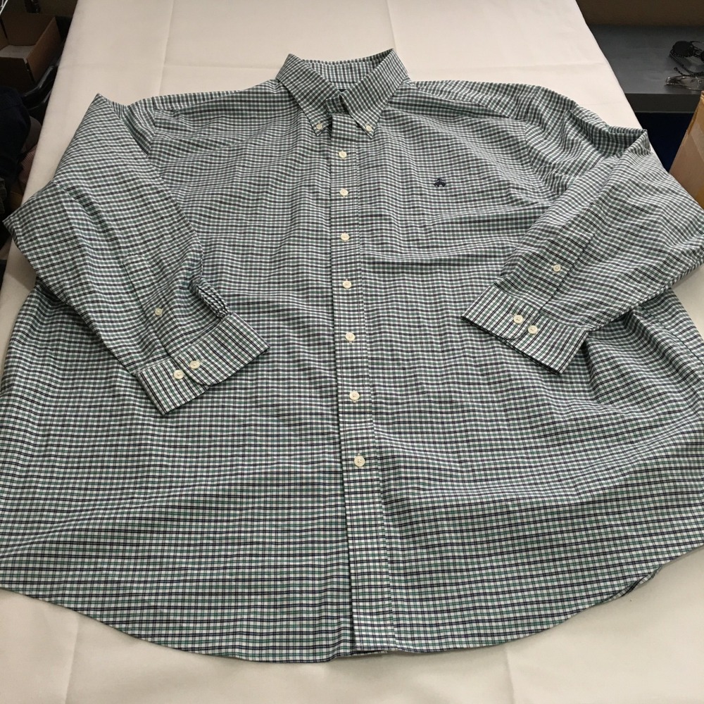 Brooks Brothers Long Sleeve Button Down Shirt Mens 4XL Green Plaid Stretch